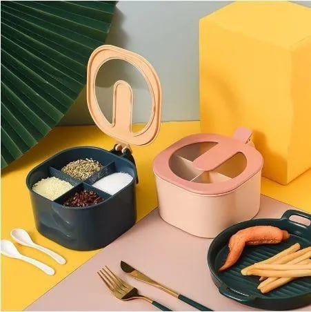 4 in 1 Spice Box Household Kitchen Utensils Storage Box Seasoning Jar MSG Sugar Salt Jar Seasoning Jar Combination Set-Multicolour 1