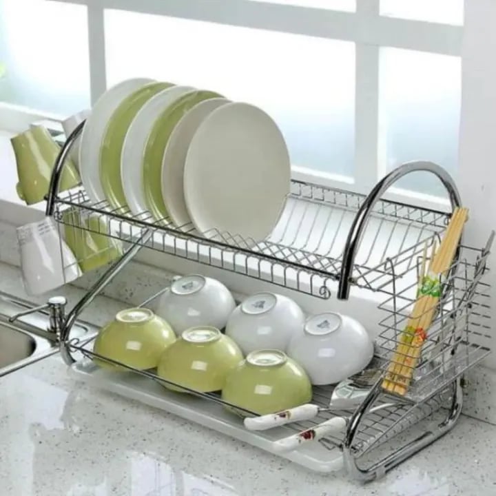 2 Layer Plate Storage Stand Rack - Silver - Kitchen Rack 1